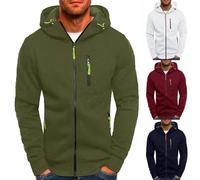 Felpa con cappuccio da uomo con cerniera, taglie forti, casual, con tasche, con cerniera completa, sottile, leggera, a maniche lunghe, tinta unita, felpa con cappuccio, Z1-rosso., XXL