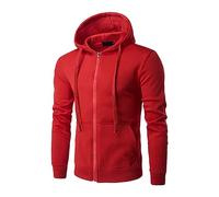 Felpa con cappuccio da uomo con chiusura lampo, giacca da allenamento, da uomo, per il tempo libero, in tessuto, per le mezze stagioni, sportiva, con tasche, Colore: rosso, XL