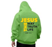 Felpa con cappuccio da uomo con design God-Print, casual, a maniche lunghe, comoda, abbigliamento quotidiano, verde, L