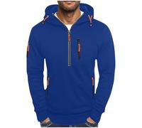 Felpa con cappuccio da uomo con mezza cerniera, taglia grande, confortevole, casual, per la vita quotidiana, per il lavoro all'aperto, multi tasche, tinta unita, 2-blu, L