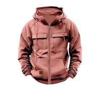 Felpa con cappuccio da uomo con mezza cerniera, taglie grandi, casual, confortevole, multi tasche, per il lavoro all'aperto, per la vita quotidiana, tinta unita, 5-rosa, M