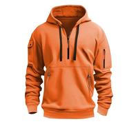 Felpa con cappuccio da uomo con mezza cerniera, taglie grandi, casual, confortevole, multi tasche, per la vita quotidiana, per il lavoro all'aperto, tinta unita, 6-arancione, XXXL