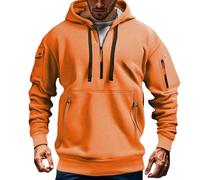Felpa con cappuccio da uomo con mezza zip, con stampa, alla moda, con cappuccio e tasca con coulisse, casual, confortevole, per autunno/inverno (S-XXXL), Arancione, XL