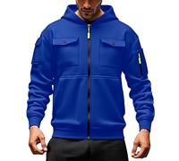 Felpa con cappuccio da uomo con mezza zip di grandi dimensioni, casual, comoda per il lavoro all'aperto, per la vita quotidiana, felpe tinta unita, blu, M