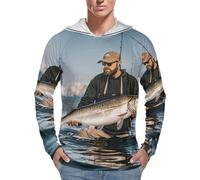 Felpa con cappuccio da uomo con protezione solare UPF 50+, maglia a maniche lunghe a onde per pesca alla spigola, leggera ad asciugatura rapida UV, Stile:, Small