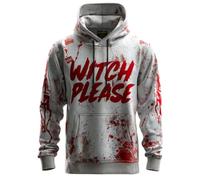 Felpa con cappuccio da uomo con scritta horror Witch Please - Felpa con cappuccio in stile spaccato sanguinoso | felpa spaventosa per Halloween e fan di Ironie, Stil_h01 Bianco, L