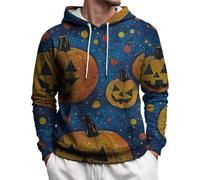 Felpa con cappuccio da uomo con stampa 3D di Halloween con tasca, casual ed elegante, a maniche lunghe, con cappuccio, per vacanze autunnali e invernali, comodo pullover divertente, Blu scuro, L