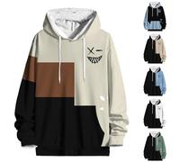 Felpa con cappuccio da uomo con stampa a blocchi di colore, divertente, con faccina sorridente, elegante, patchwork, felpa con cappuccio con grafica 3D, a maniche lunghe, abbigliamento sportivo