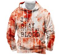 Felpa con cappuccio da uomo con stampa alla moda con scritta "I Am Ok It Is Not My Blood" Felpa con cappuccio morbida oversize spaventosa felpe con cappuccio casual felpa sportiva hip hop con tasca