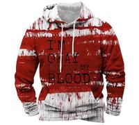 Felpa con cappuccio da uomo con stampa alla moda con scritta "I Am Ok It Is Not My Blood" Felpa con cappuccio morbida oversize spaventosa felpe con cappuccio casual felpa sportiva hip hop con tasca