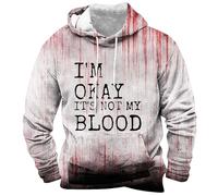 Felpa con cappuccio da uomo con stampa alla moda con scritta "I Am Ok It Is Not My Blood" Felpa con cappuccio morbida oversize spaventosa felpe con cappuccio casual felpa sportiva hip hop con tasca