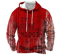 Felpa con cappuccio da uomo con stampa alla moda con scritta "I Am Ok It Is Not My Blood" Felpa con cappuccio morbida oversize spaventosa felpe con cappuccio casual felpa sportiva hip hop con tasca