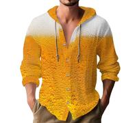 Felpa con cappuccio da uomo con stampa birra 3D, casual, alla moda, a maniche lunghe, con bottoni, camicie da spiaggia con cappuccio, top leggero e traspirante, abbigliamento streetwear