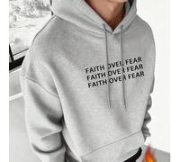 Felpa con cappuccio da uomo con stampa dello slogan "Fede oltre la paura", foderata termicamente, stile casual da strada, autunno/inverno, top a maniche lunghe L,M,S,XL,XS,XXLHalloweenTessuto in magli