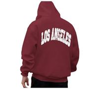 Felpa con cappuccio da uomo con stampa di lettere della California di Los Angeles, casual, con cappuccio, stile anime country, taglie forti, per l'inverno, l'autunno, vestibilità larga, tinta unita