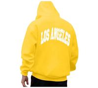 Felpa con cappuccio da uomo con stampa di lettere della California di Los Angeles, casual, con cappuccio, stile anime country, taglie forti, per l'inverno, l'autunno, vestibilità larga, tinta unita