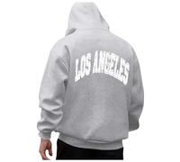 Felpa con cappuccio da uomo con stampa di lettere della California di Los Angeles, casual, con cappuccio, stile anime country, taglie forti, per l'inverno, l'autunno, vestibilità larga, tinta unita