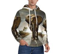 Felpa con cappuccio da uomo con stampa elefante 3D,Comoda felpa pullover per uomo,Felpe con cappuccio casual con coulisse, Nero , L
