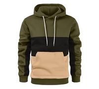 Felpa con cappuccio da uomo, con tasche, a contrasto, colore per il tempo libero, a maniche lunghe, in pile, leggera, patchwork, vestibilità normale, con cappuccio, Ag., 3XL
