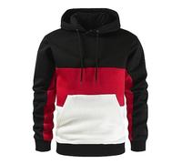 Felpa con cappuccio da uomo, con tasche, a contrasto, colore per il tempo libero, a maniche lunghe, in pile, leggera, patchwork, vestibilità normale, con cappuccio, Colore: rosso, 3XL