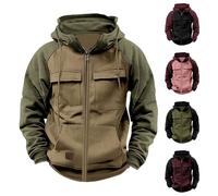 Felpa con cappuccio da uomo con tasche abbigliamento da lavoro con zip felpa con cappuccio casual allentata con zip cargo felpe con cappuccio moda allenamento palestra felpa tattica all'aperto tinta