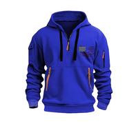 Felpa con cappuccio da uomo con zip a quarto e tasche multiple, autunno moda rilassata vestibilità delicata stili casual pullover felpa con cappuccio confortevole maglione per vacanze all'aperto, Blu