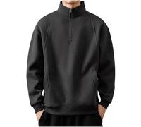 Felpa con cappuccio da uomo con zip a un quarto di lunghezza, termica, comoda, invernale, casual, per attività all'aperto, tinta unita, con tasche multiple, 1 grigio scuro, L