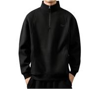 Felpa con cappuccio da uomo con zip a un quarto di lunghezza, termica, comoda, invernale, casual, per attività all'aperto, tinta unita, con tasche multiple, 1 nero, M