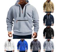 Felpa con cappuccio da uomo con zip a un quarto e tasca con cerniera, comoda felpa con cappuccio con cerniera a 1/4, tasca con cerniera, vestibilità ampia, casual, da lavoro, felpe con cappuccio in