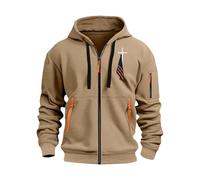 Felpa con cappuccio da uomo con zip e bandiera Usa con stampa a righe, stampa a righe, da uomo, alla moda, stile cristiano, tattico, da combattimento, tasca sul braccio, elegante, vestibilità regolare
