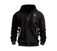 Felpa con cappuccio da uomo con zip e bandiera Usa con stampa a righe, stampa a righe, da uomo, alla moda, stile cristiano, tattico, da combattimento, tasca sul braccio, elegante, vestibilità regolare