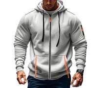 Felpa con cappuccio da uomo con zip intera, casual, tinta unita, multi tasche, felpa sportiva con cappuccio, a maniche lunghe, comoda, giacca leggera, con coulisse, abbigliamento sportivo, maglione da