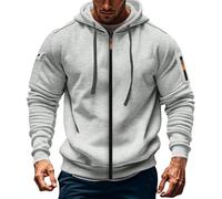 Felpa con cappuccio da uomo con zip intera pullover manica a costine casual Activewear Top, Cenere Chiaro, L