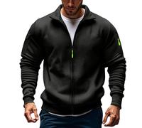 Felpa con cappuccio da uomo con zip senza cappuccio Felpa da uomo casual alla moda sportiva con zip intera cappotto a maniche lunghe con cappuccio morbido e comodo top per adulti, Nero , 5XL