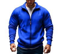 Felpa con cappuccio da uomo con zip senza cappuccio Felpa da uomo casual alla moda sportiva con zip intera cappotto a maniche lunghe con cappuccio morbido e comodo top per adulti, Blu, XL