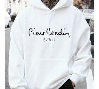 Felpa con cappuccio da uomo, cotone, felpa con cappuccio foderata in pile con marchio Pierre Cardin, felpa con spalle scese da uomo, felpa con cappuccio calda e ampia in tessuto spesso autunno/inverno