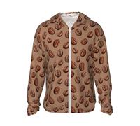 Felpa con cappuccio da uomo e donna, con stampa a chicco di caffè marrone a maniche lunghe, con cappuccio, per uomo e donna con tasche, nero/bianco, M