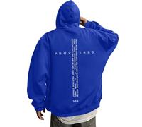 Felpa con cappuccio da uomo, felpa, grafica retrò, maglione con cappuccio vers, abbigliamento ispiratore, abbigliamento casual, perfetto per i credenti, Blu, 3XL