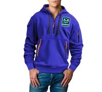 Felpa con cappuccio da uomo foderata in pile, calda stampa di Halloween, a maniche lunghe, per clima freddo, autunno e inverno, maglione con cappuccio, comodo abbigliamento sportivo, Blu, L