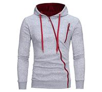 Felpa con cappuccio da uomo grigia con cappuccio, con cerniera obliqua, a maniche lunghe, elasticizzata, traspirante, con cappuccio, per autunno e inverno, alla moda, grigio., L