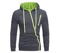 Felpa con cappuccio da uomo grigia con cappuccio, con cerniera obliqua, a maniche lunghe, elasticizzata, traspirante, con cappuccio, per autunno e inverno, alla moda, verde, L