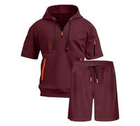 Felpa con cappuccio da uomo in cotone a maniche corte con tasche, polo con cappuccio e cerniera, vestibilità regolare, top leggero, top in tessuto traspirante per giardino, pesca, campeggio