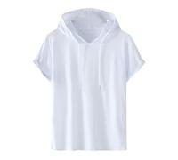 Felpa con cappuccio da uomo, in cotone, con cappuccio, tinta unita, a maniche corte, casual, con cappuccio, taglie forti, maglietta estiva, comoda, sportiva, da streetwear, taglie S-4XL, bianco, L