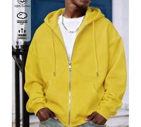 Felpa con cappuccio da uomo in cotone giallo tinta unita basic, vestibilità ampia e ultra-oversize, sottile, comoda, morbida, traspirante e fluida, con spalle scese e maniche lunghe, per primavera/est