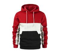 Felpa con cappuccio da uomo in pile, casual, patchwork, con coulisse, a maniche lunghe, con polsini a costine, traspirante, con tasca, vestibilità aderente, alla moda, leggera, abbigliamento da lavoro