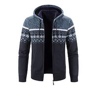 Felpa con cappuccio da uomo in pile con zip intera, con motivo a fantasia, calda ed elegante, alla moda, con cappuccio, classica, comoda, per autunno e inverno, felpa sportiva a maniche lunghe spesse