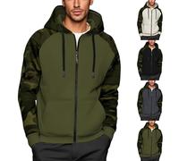 Felpa con cappuccio da uomo in pile mimetico con cerniera completa, alla moda, comoda, con cerniera, casual, a maniche lunghe, invernale, calda, con cerniera, pullover sportivo, cachi, XL