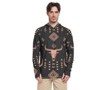 Felpa con cappuccio da uomo in stile bohémien con teschio scuro, protezione solare, a maniche lunghe, ad asciugatura rapida, rashguard UV per uomo, Opera d'arte Teschio Scuro in stile bohémien, M