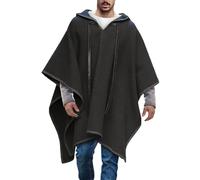 Felpa con cappuccio da uomo, mantello in lana, con cappuccio alla moda, portatile, calda, invernale, per il tempo libero, leggera, con coulisse lunga, Nero , M