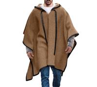 Felpa con cappuccio da uomo, mantello in lana, con cappuccio alla moda, portatile, calda, invernale, per il tempo libero, leggera, con coulisse lunga, cachi, L